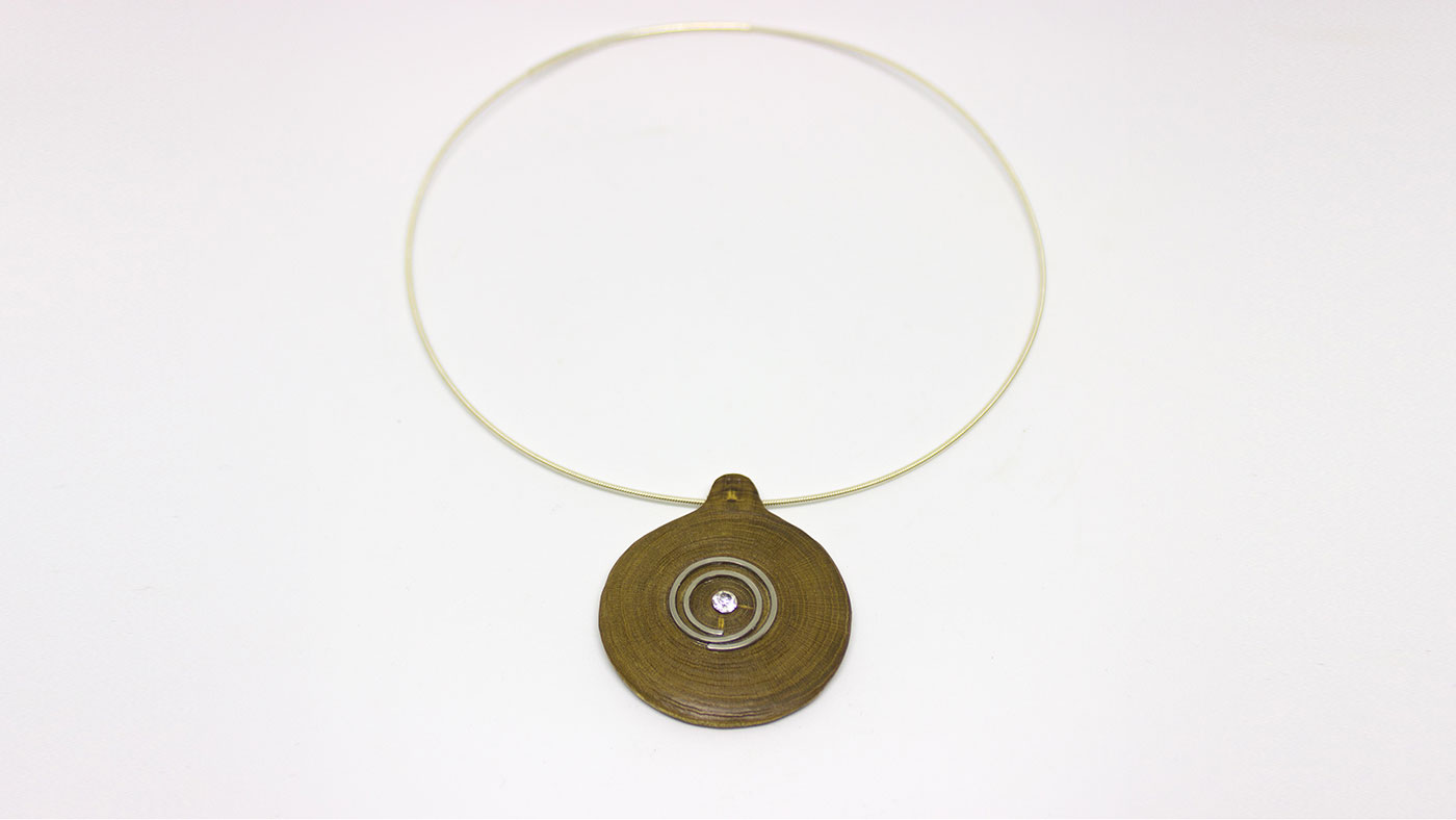 102 Halskette Goldregenkreisel, Silberspirale Brillant